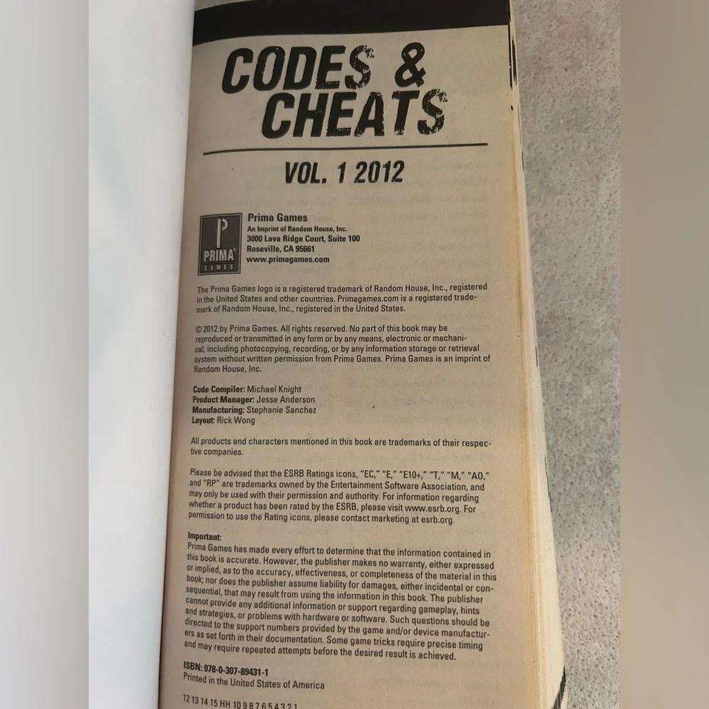Prima Codes & Cheats Vol. 1 2012 Book